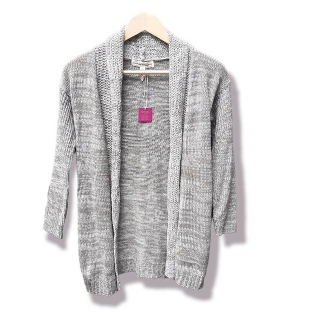 Poof Girl Excellence Knit Cardigan Taupe Open Front Sweater Size L Girls